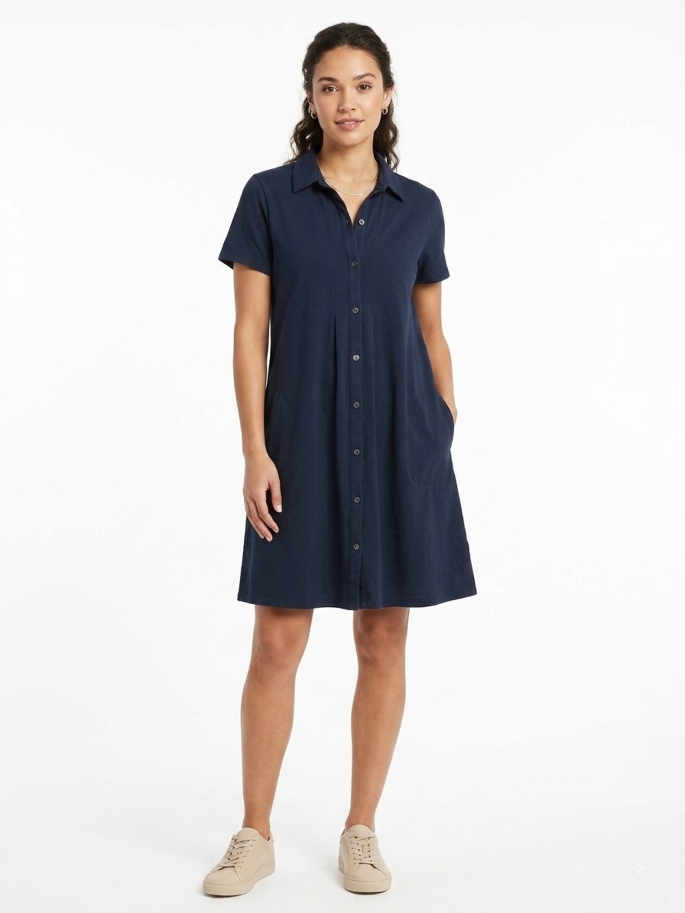 J. Jill Navy Button-Front Midi Dress